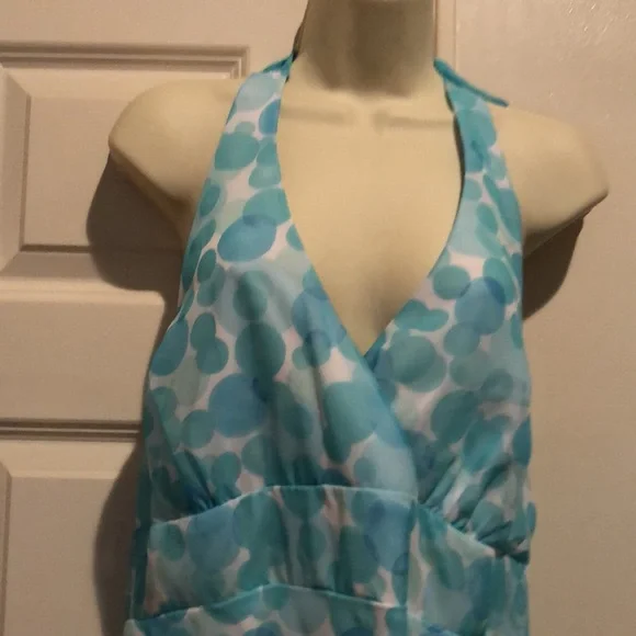FLP Faith.Love. Fashion size 16 aqua blue & white print halter dress midi length - Picture 6 of 13